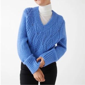 Cropped cerulean blue cable knit sweater